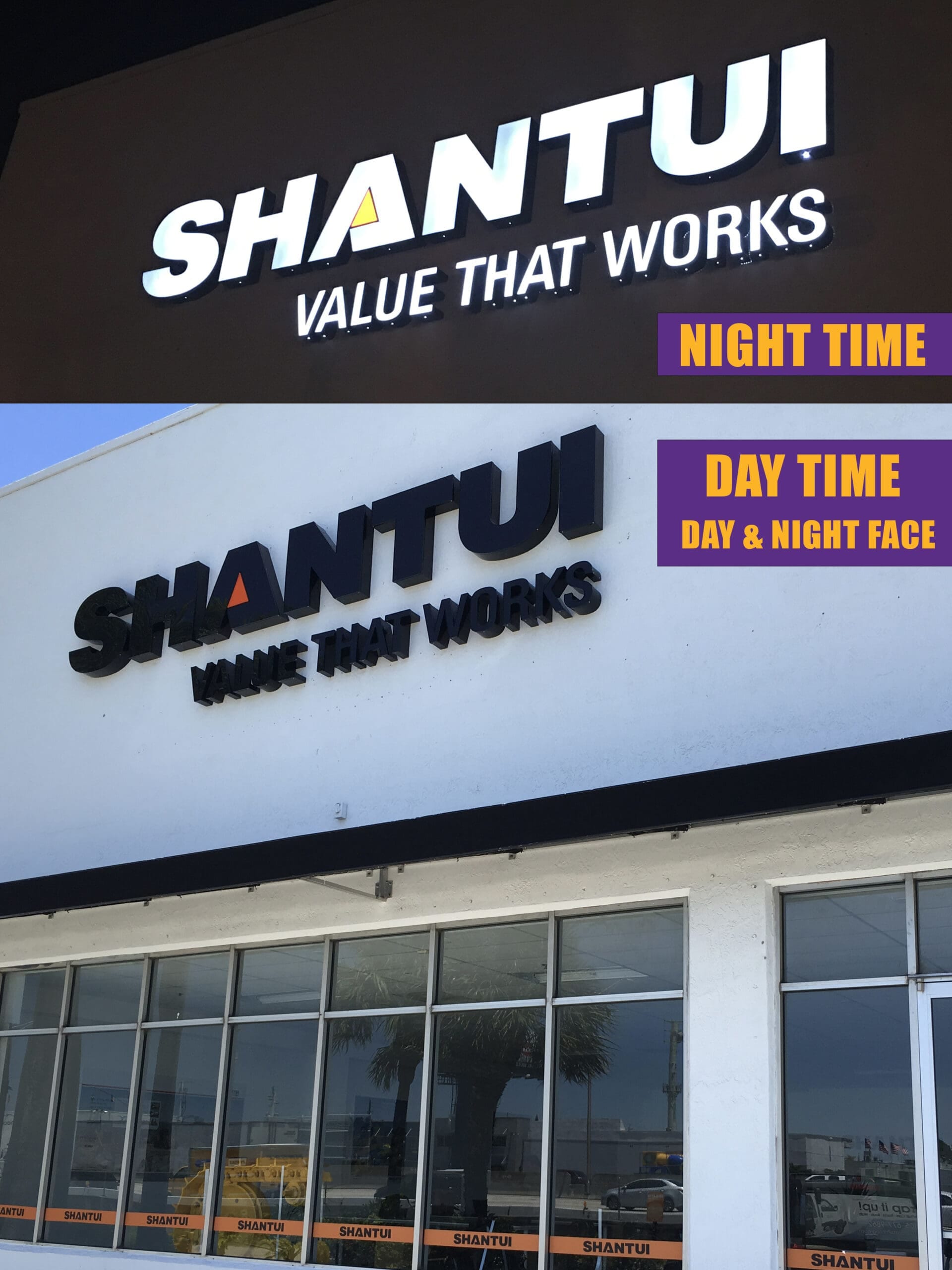 day and night channel letter signs front lit face shantui miami